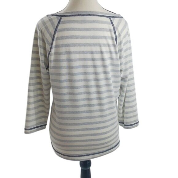 Talbots T Shirt Blue White Striped Inside Out 3/4 Sleeve Casual Womens Size M - Picture 5 of 7